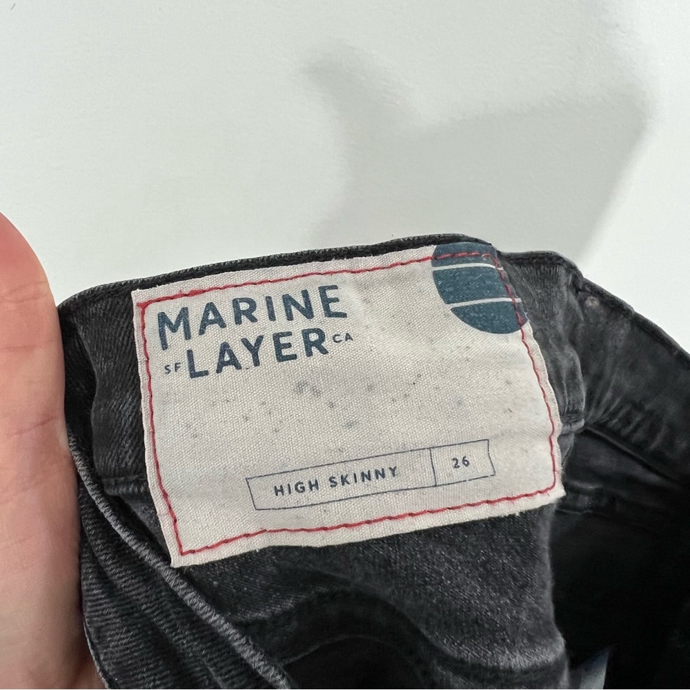 Marine Layer High Rise Skinny Washed Black Jeans Raw Hem Size 26 - Picture 9 of 9